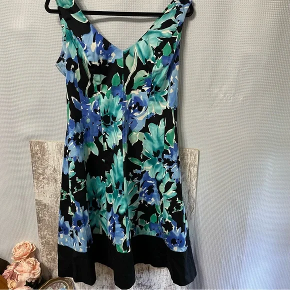 chaps blue floral dress Light Blue Square Neck Vintage Summer Swing Dress main image 1